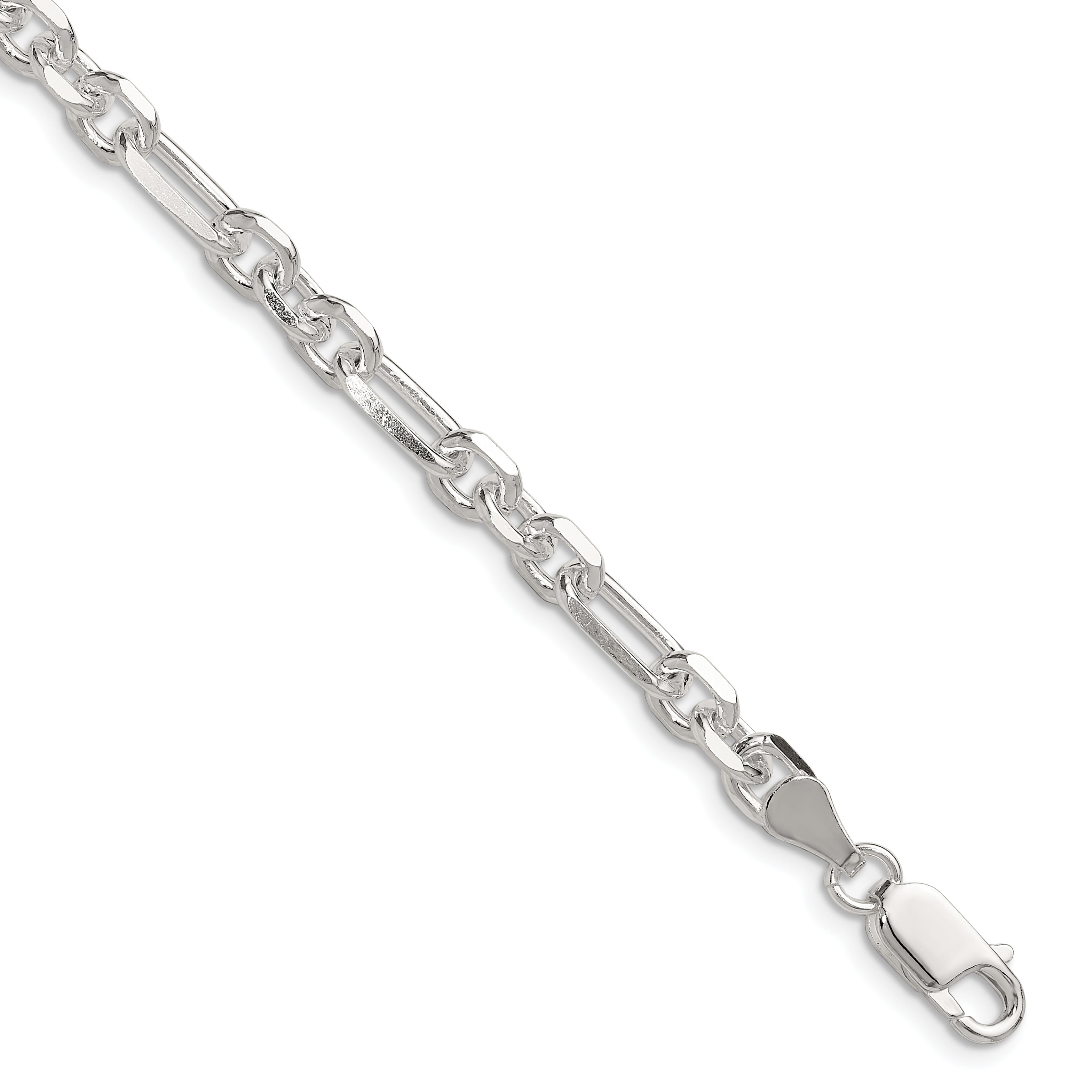 Sterling Silver D/C 6mm 3 Short Plus 1 Long Cable Link Chain