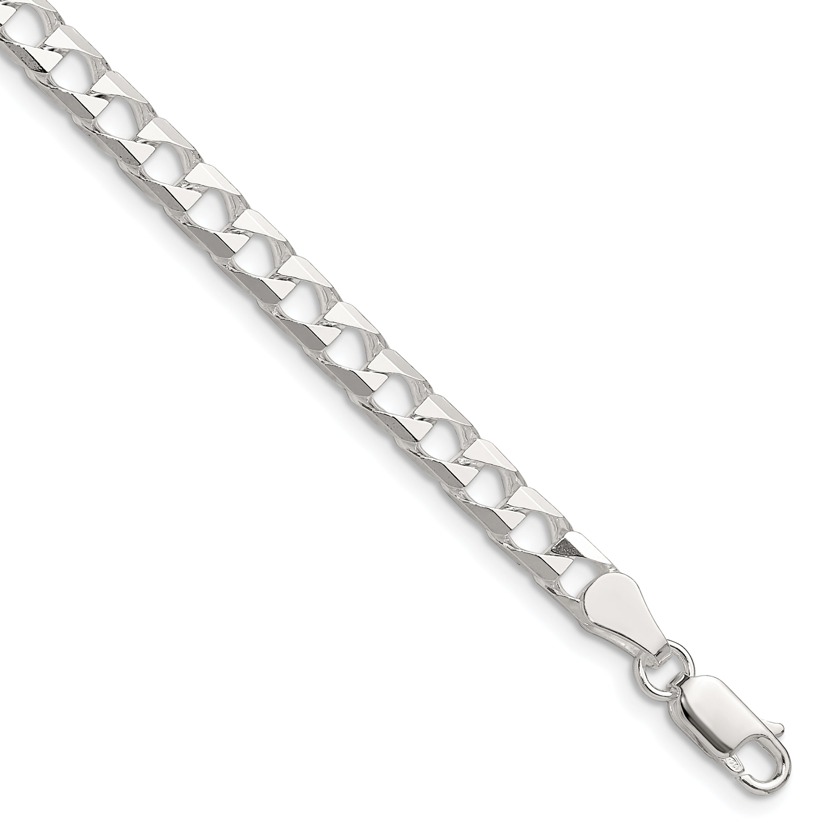 Sterling Silver Polished and D/C 5mm Flat Curb Link Chain