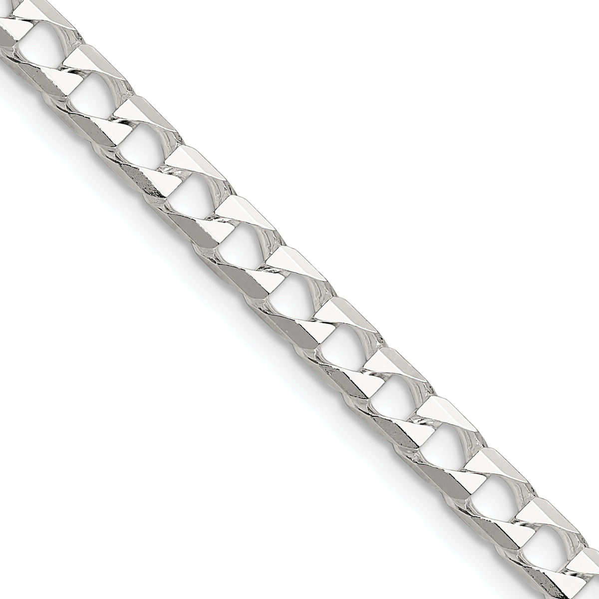 Sterling Silver Polished and D/C 5mm Flat Curb Link Chain