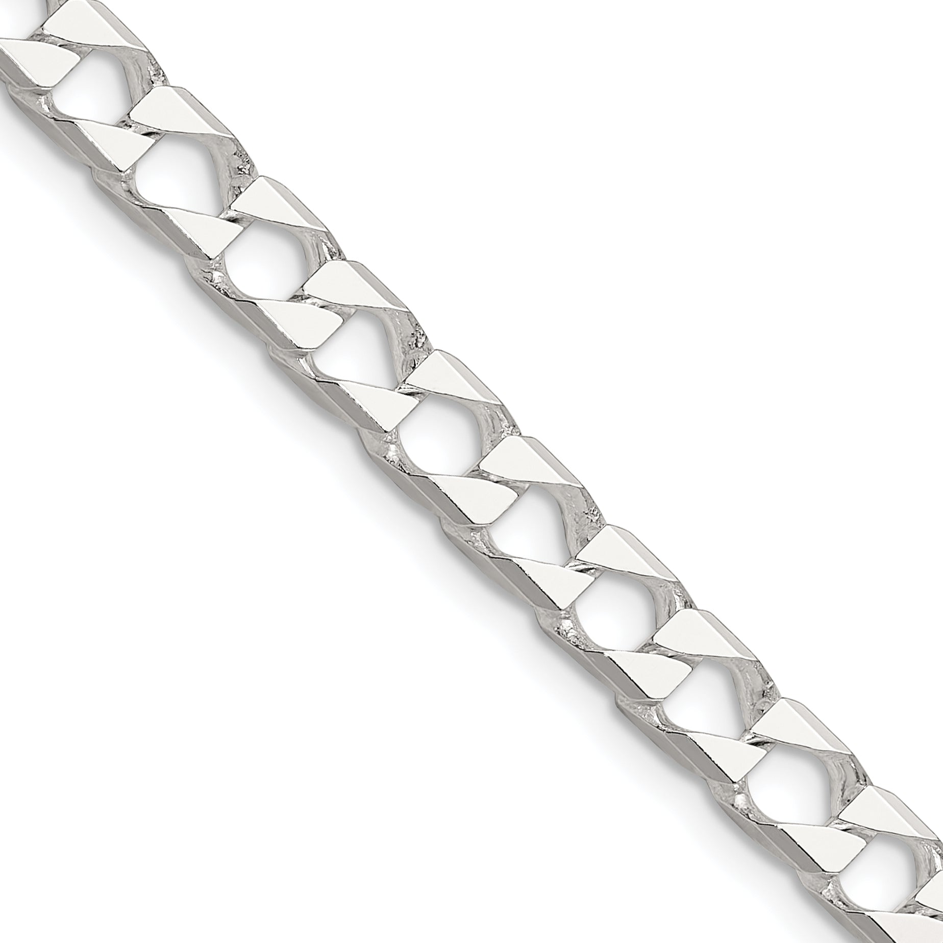 Sterling Silver Polished and D/C 5.75mm Flat Curb Link Chain