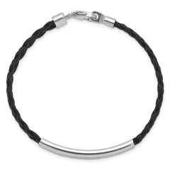 Sterling Silver Rhodium-plated Black Braided Leather Bracelet