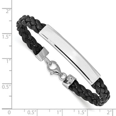 Sterling Silver Rhodium-plated Black Braided Leather Bracelet