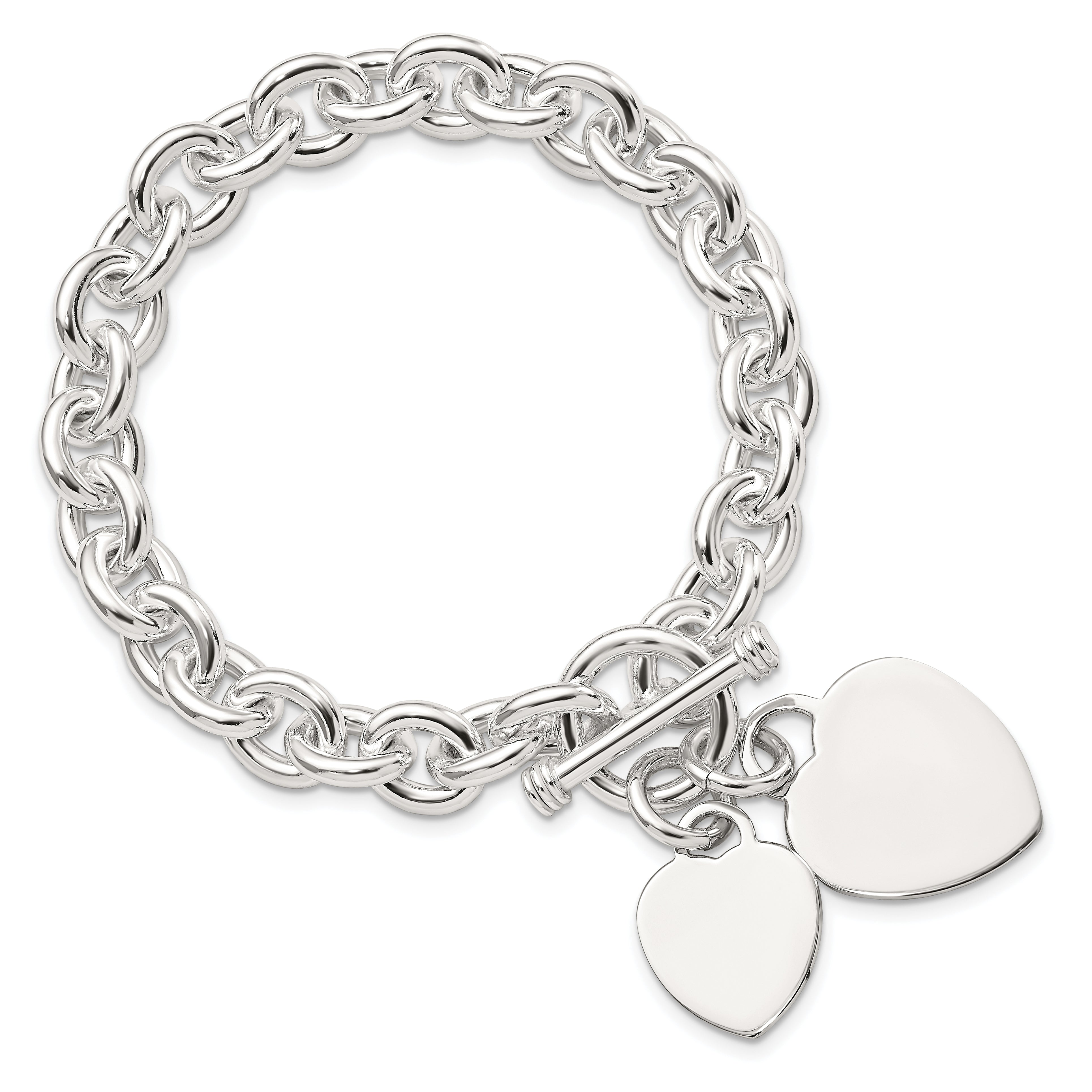 Sterling Silver Engraveable Heart Disc on Fancy Link Toggle Bracelet