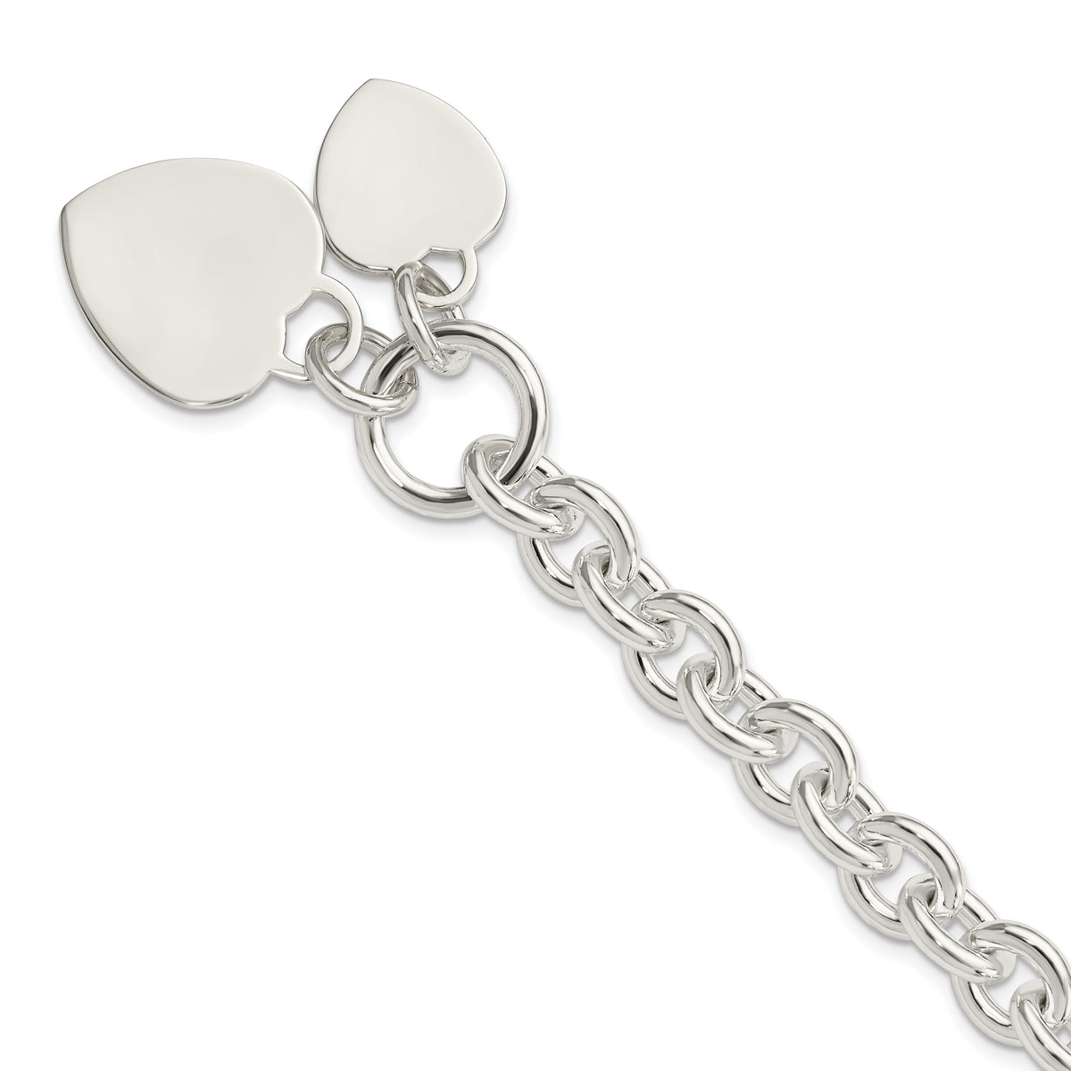 Sterling Silver Engraveable Heart Disc on Fancy Link Toggle Bracelet