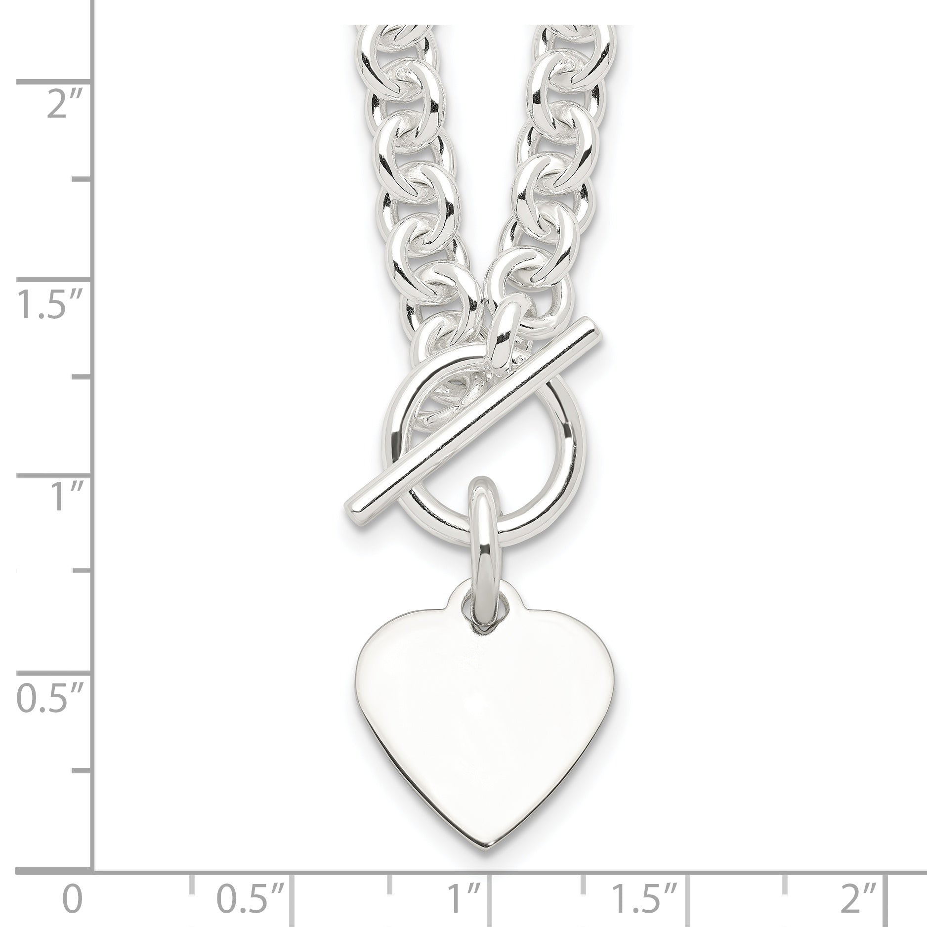 Sterling Silver Engraveable Heart Disc on Fancy Link Toggle 18in Necklace