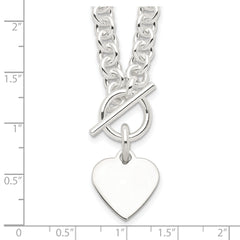 Sterling Silver Engraveable Heart Disc on Fancy Link Toggle 18in Necklace