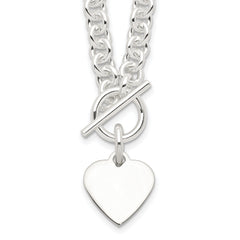 Sterling Silver Engraveable Heart Disc on Fancy Link Toggle 18in Necklace