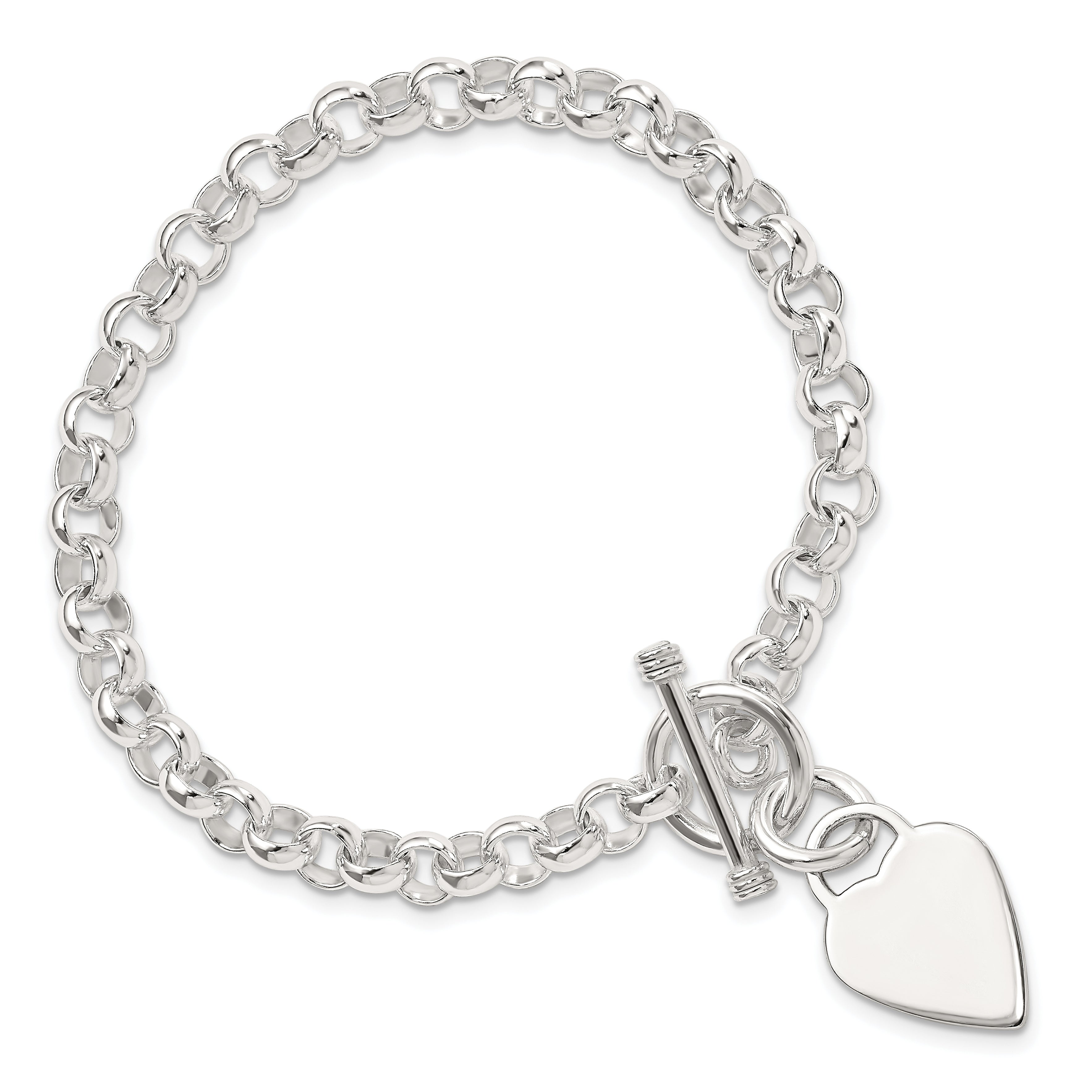 Sterling Silver Engraveable Heart Disc on Fancy Link Toggle Bracelet