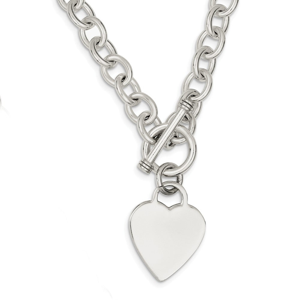 Sophia Jewelers Sterling Silver 925 Engravable Heart Toggle Necklace