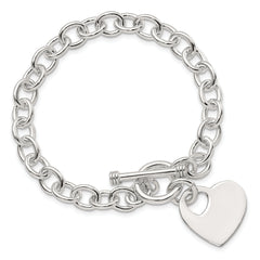 Sterling Silver Engraveable Heart Disc on Fancy Link Toggle Bracelet