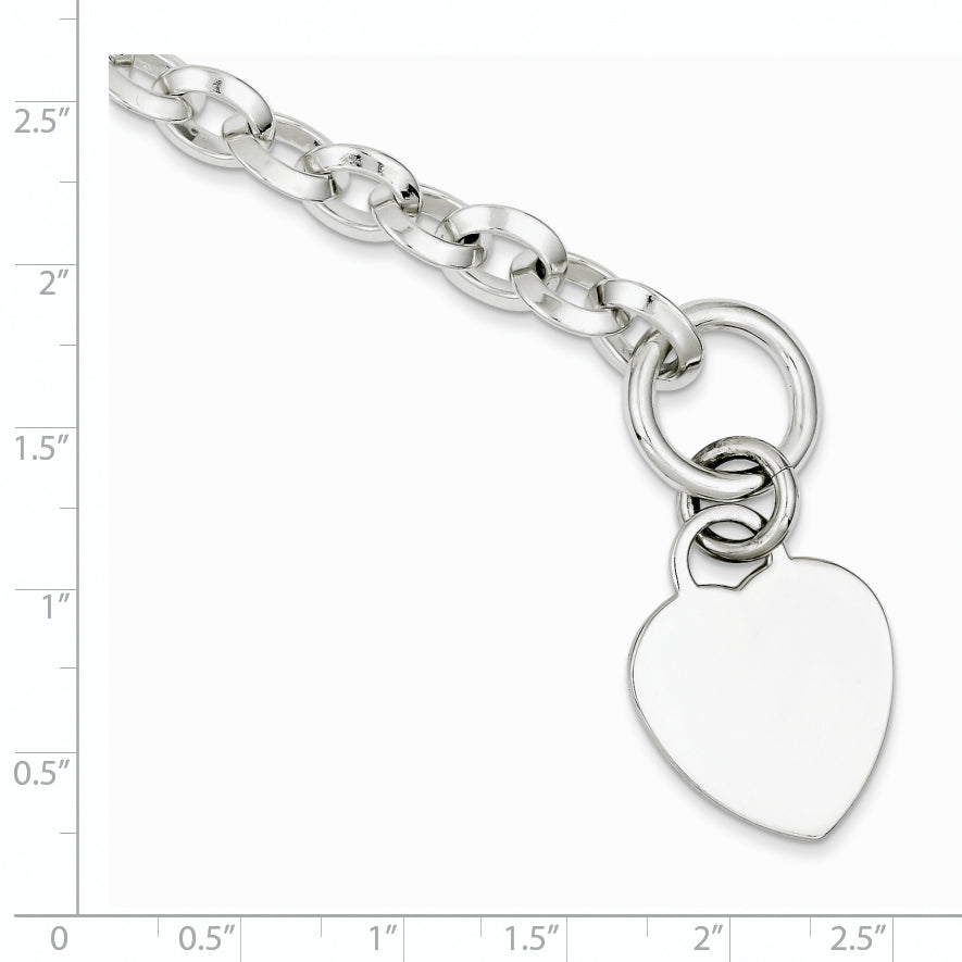 Sterling Silver Engraveable Heart Disc on Fancy Link Toggle Bracelet