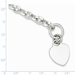 Sterling Silver Engraveable Heart Disc on Fancy Link Toggle Bracelet