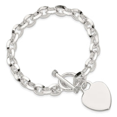 Sterling Silver Engraveable Heart Disc on Fancy Link Toggle Bracelet