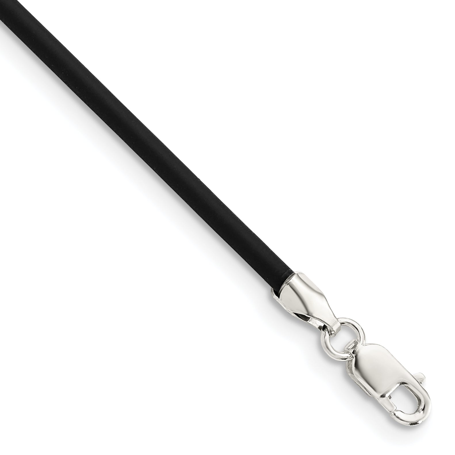 Sterling Silver 18inch 2mm Black Rubber Cord Necklace