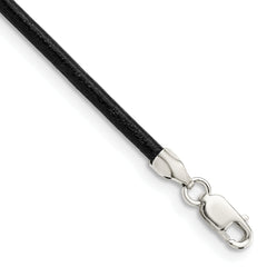 Sterling Silver 20inch 2mm Black Leather Cord Necklace