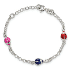 Sterling Silver Multi-color Enamel Ladybugs w/ 1in ext. Children's Bracelet