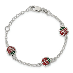 Sterling Silver Multi-color Enamel Ladybugs w/ 1in ext. Children's Bracelet