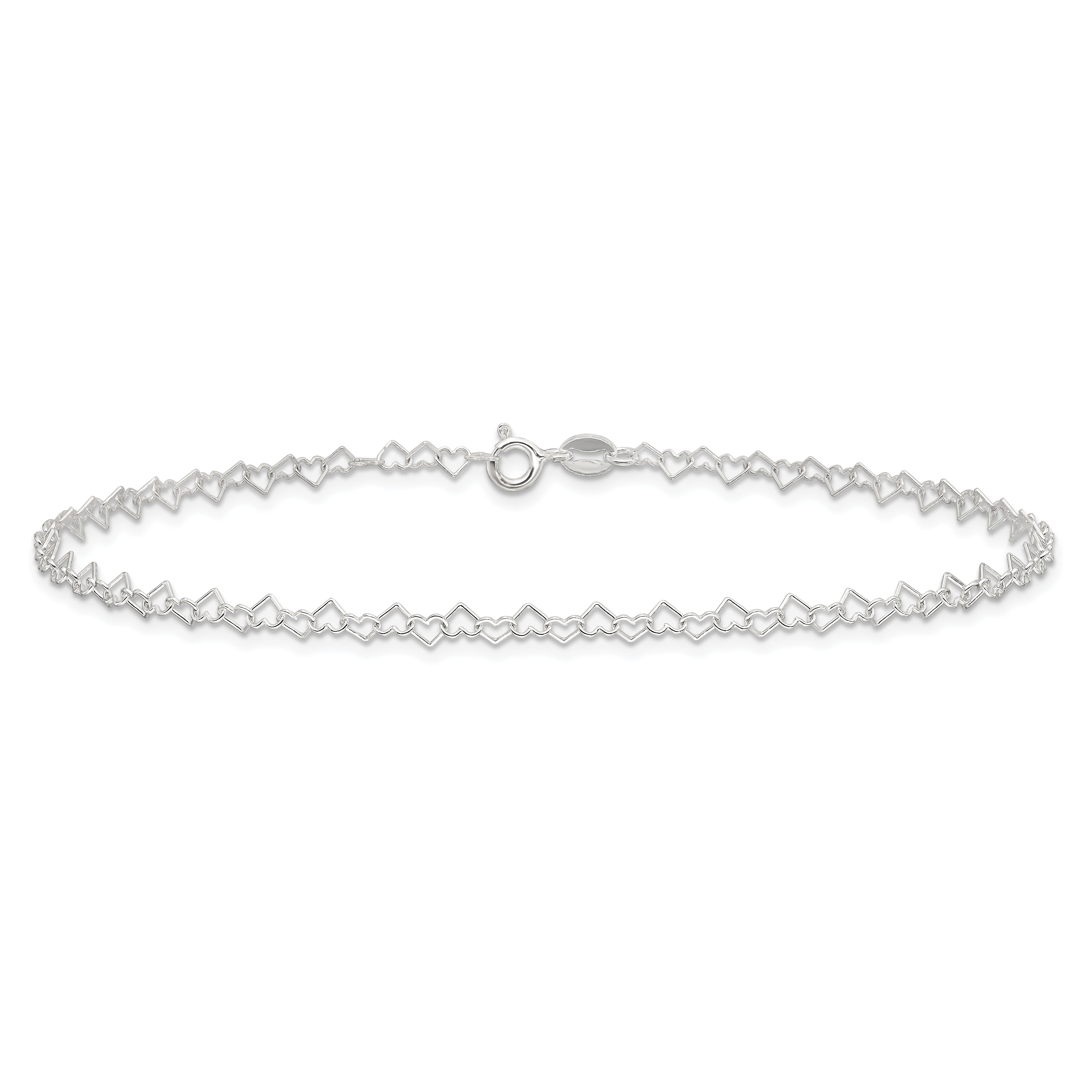 Sterling Silver Fancy Heart Link 9in. Anklet