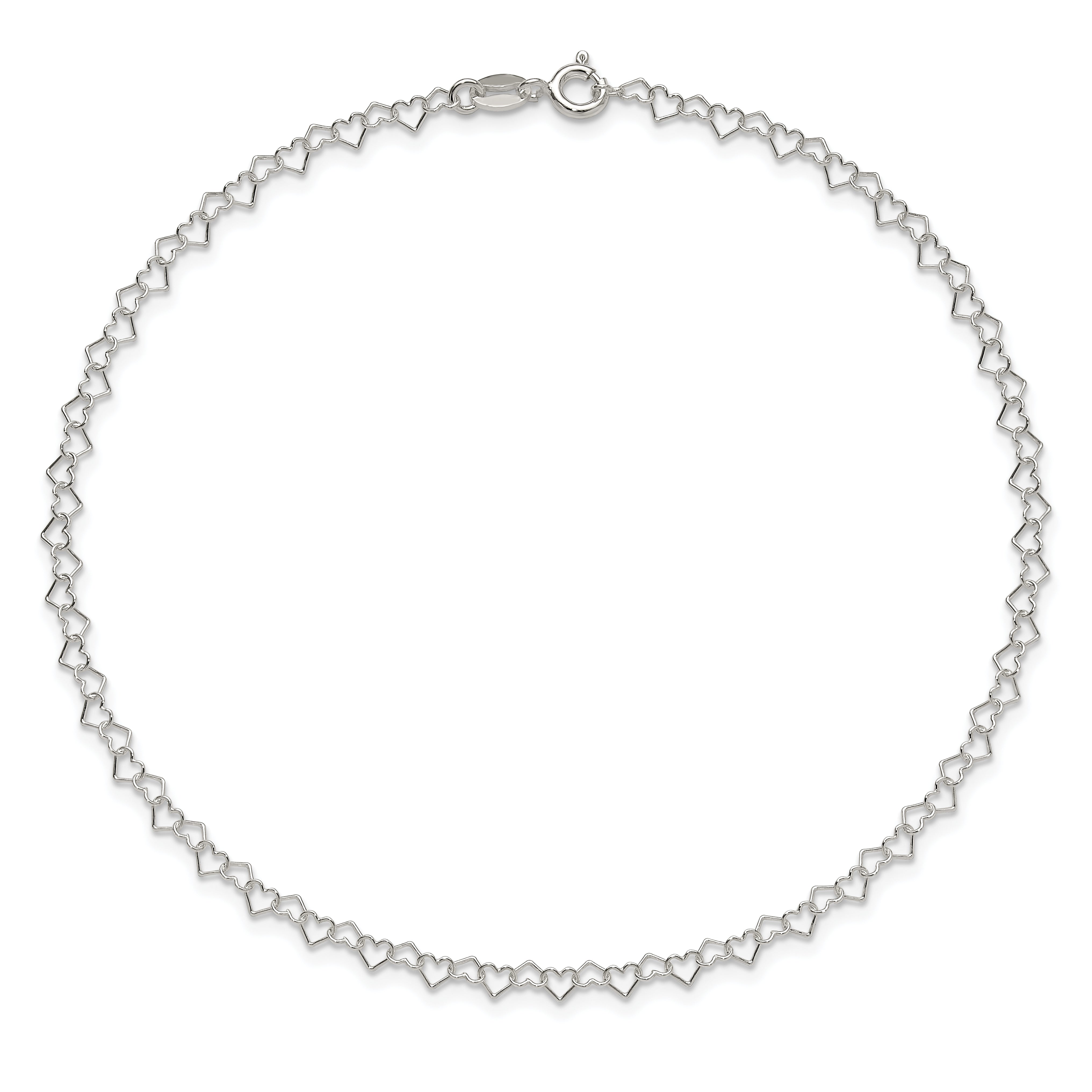 Sterling Silver Fancy Heart Link 9in. Anklet