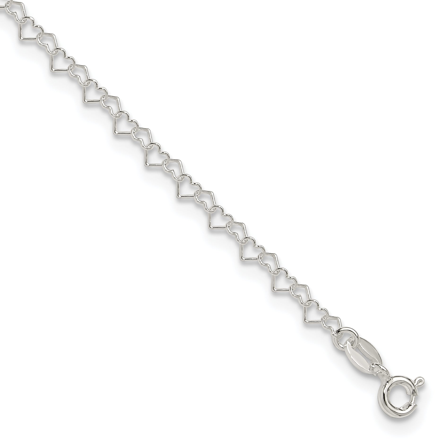 Sterling Silver Fancy Heart Link 9in. Anklet