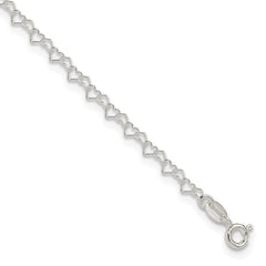 Sterling Silver 0.5mm Fancy Heart Link Anklet