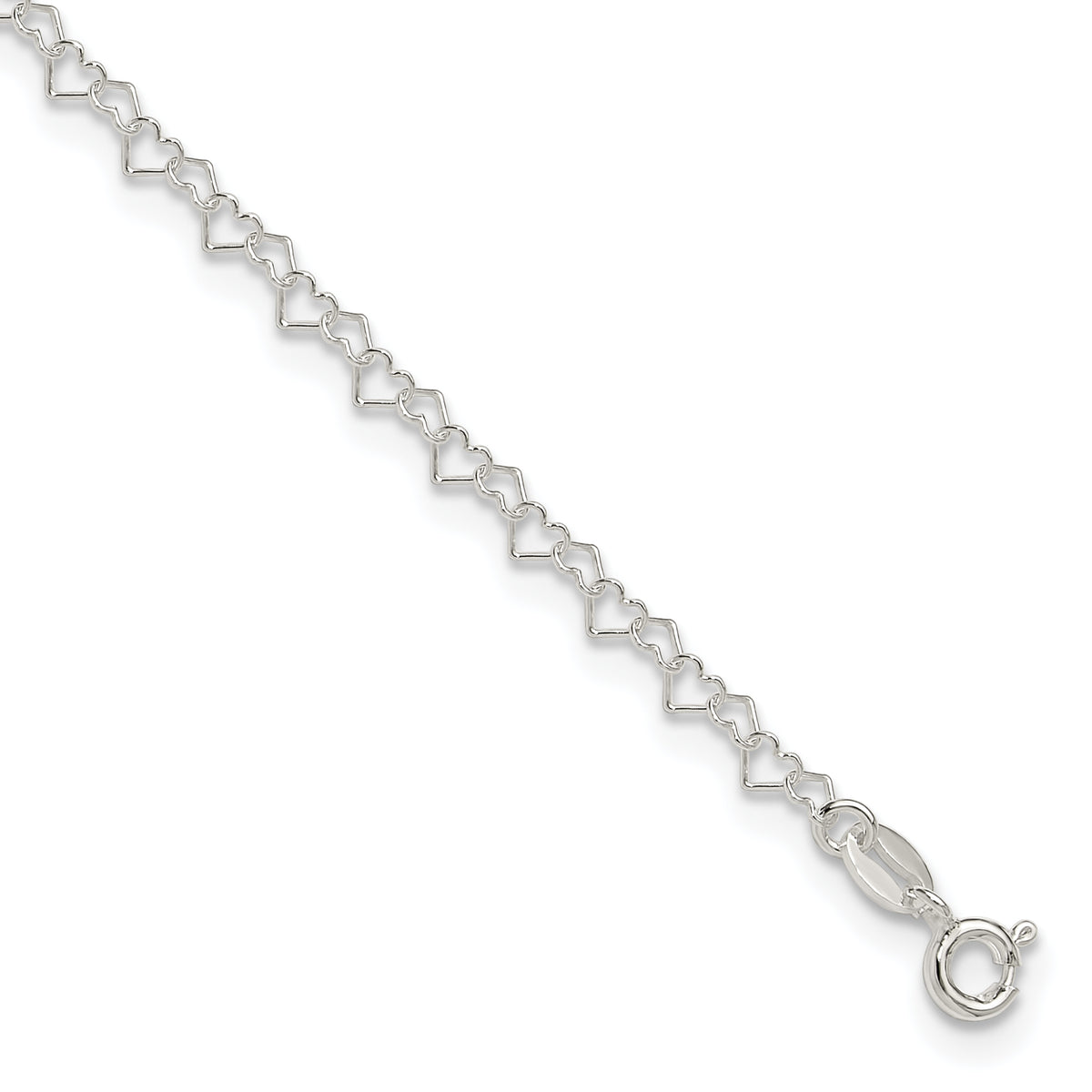 Sterling Silver Fancy Heart Link 9in. Anklet