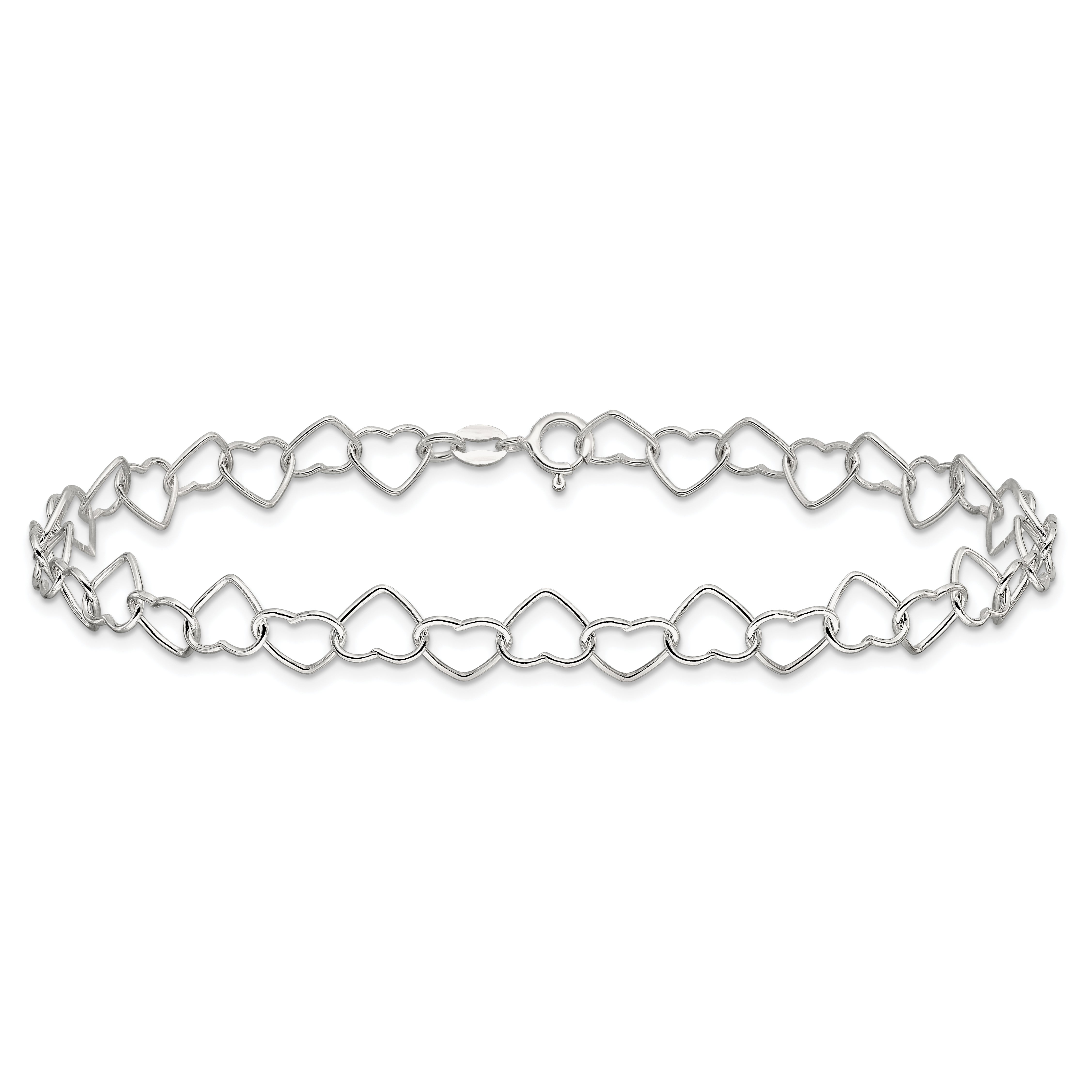 Sterling Silver Fancy Heart Link 9in. Anklet