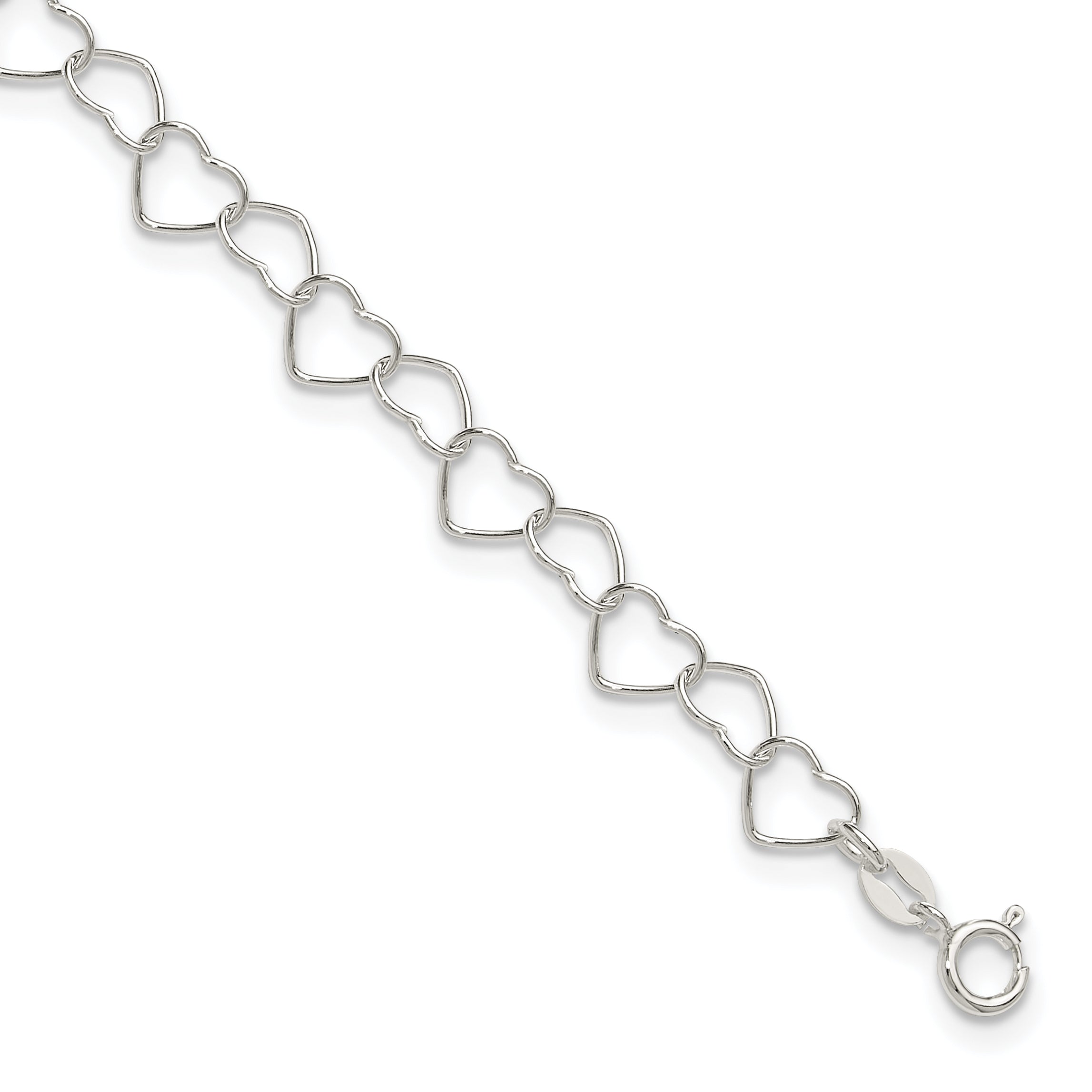 Sterling Silver 0.6mm Fancy Heart Link Anklet