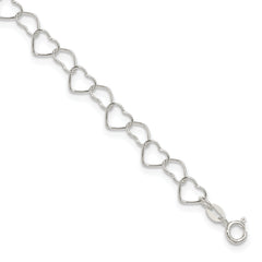 Sterling Silver Fancy Heart Link 9in. Anklet