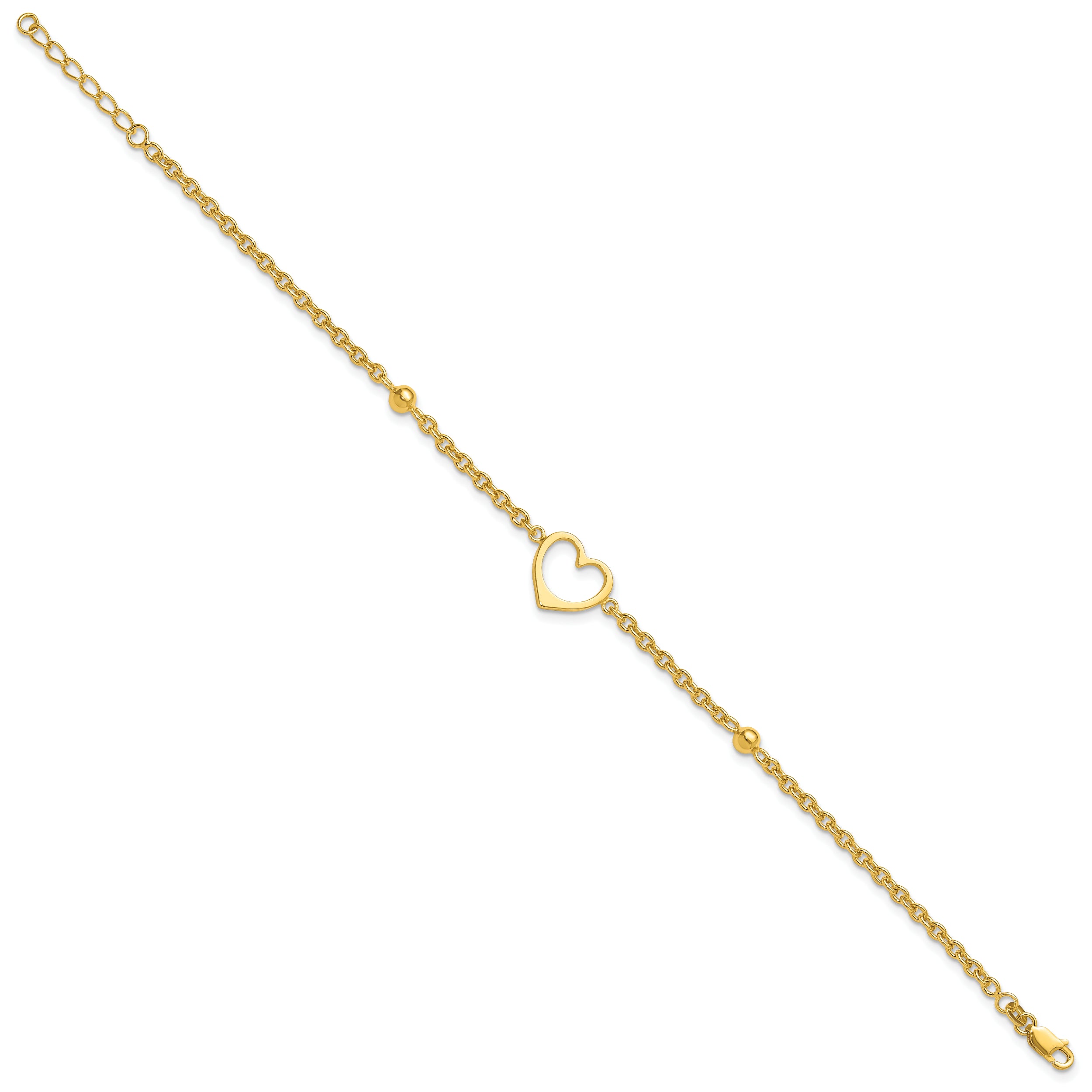 Sterling Silver Gold-tone 9in Plus 1 in ext Heart Anklet