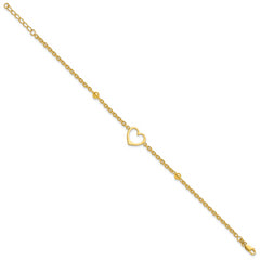 Sterling Silver Gold-tone 9in Plus 1 in ext Heart Anklet