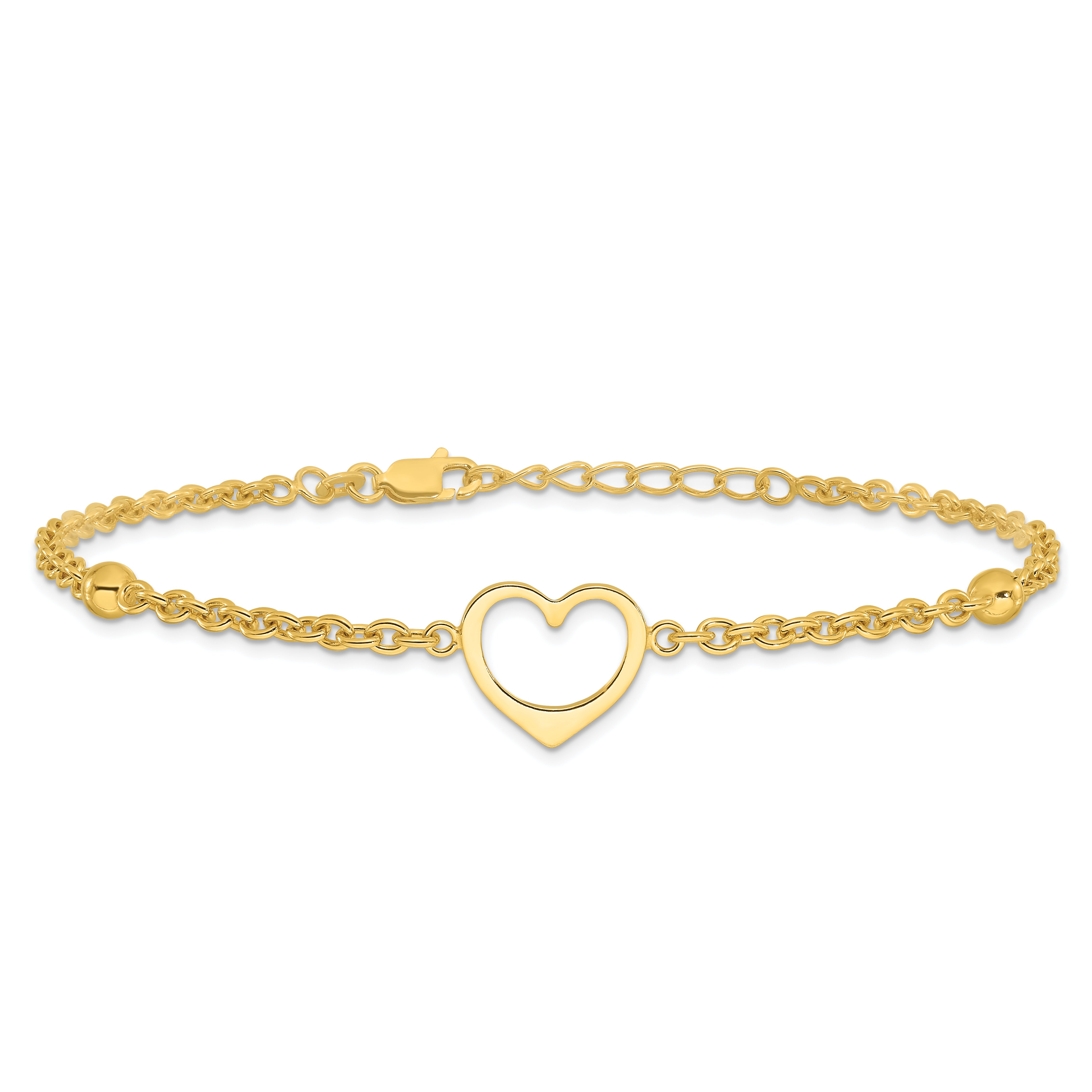 Sterling Silver Gold-tone 9in Plus 1 in ext Heart Anklet