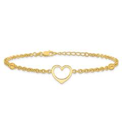 Sterling Silver Gold-tone 9in Plus 1 in ext Heart Anklet