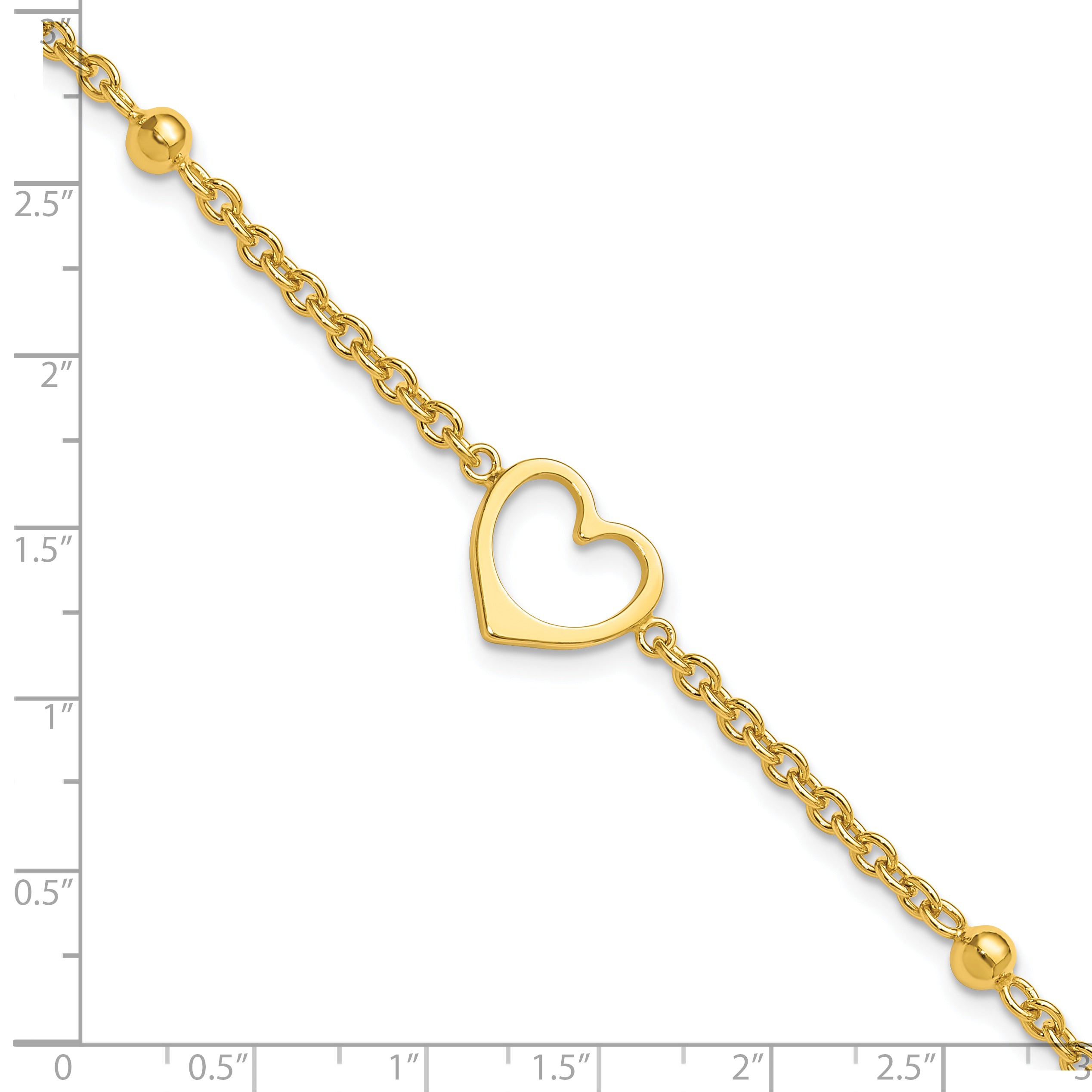 Sterling Silver Gold-tone 9in Plus 1 in ext Heart Anklet