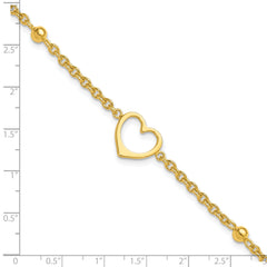 Sterling Silver Gold-tone 9in Plus 1 in ext Heart Anklet