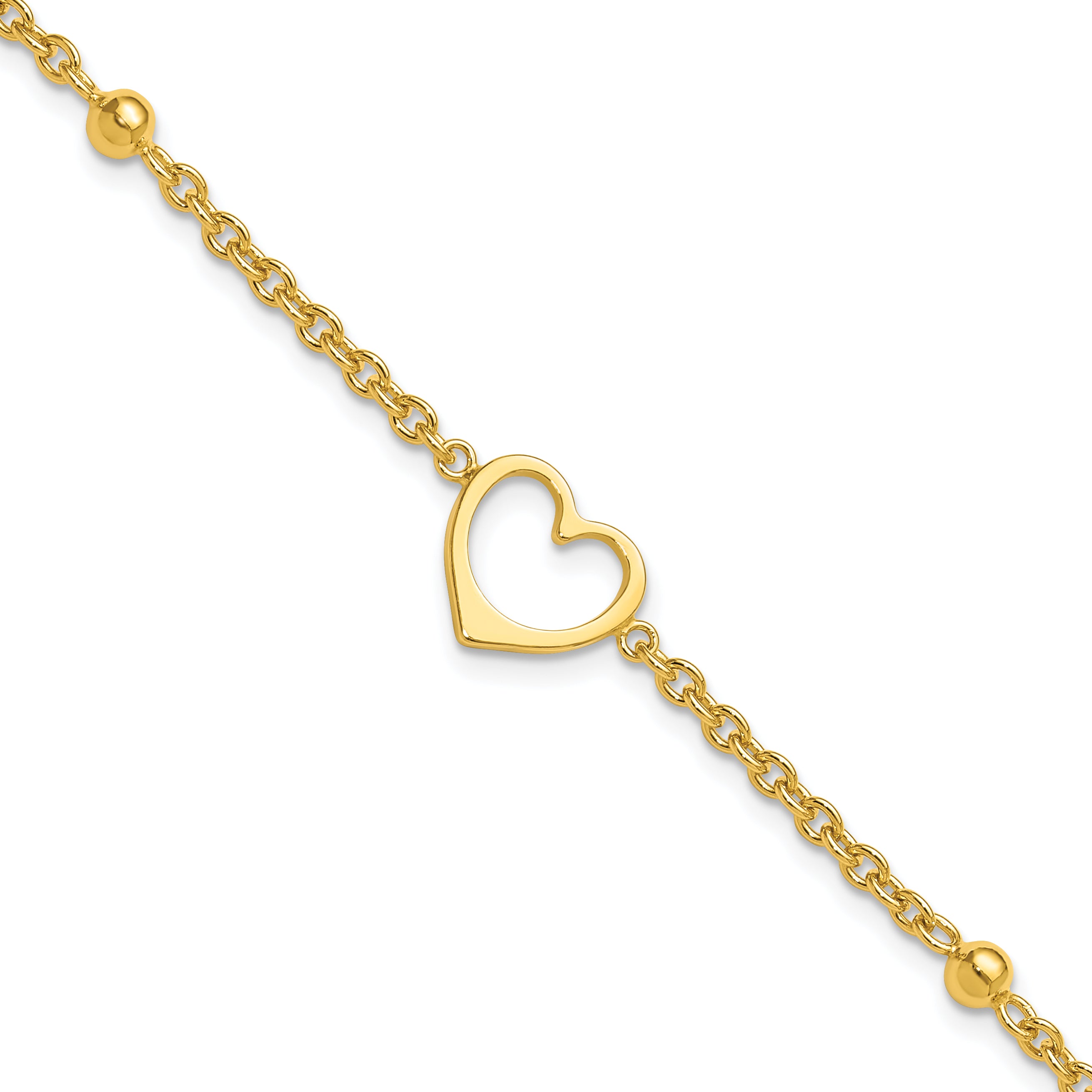 Sterling Silver Gold-tone 9in Plus 1 in ext Heart Anklet