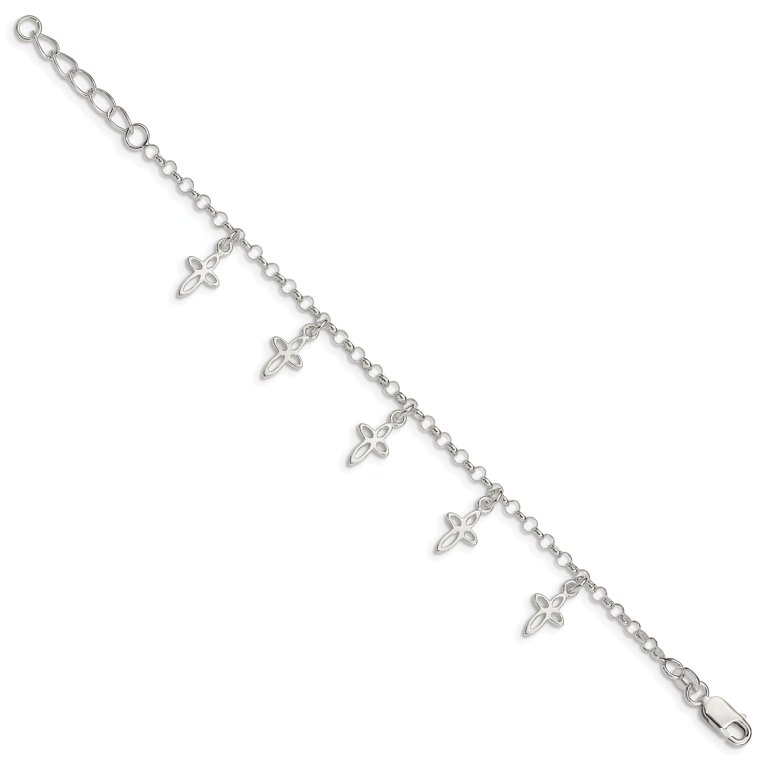 Sterling Silver Polished Cross Charms with 1in Ext. Children's Bracelet