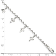 Sterling Silver Polished Cross Charms with 1in Ext. Children's Bracelet