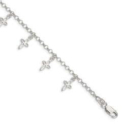 Sterling Silver Polished Cross Charms with 1in Ext. Children's Bracelet