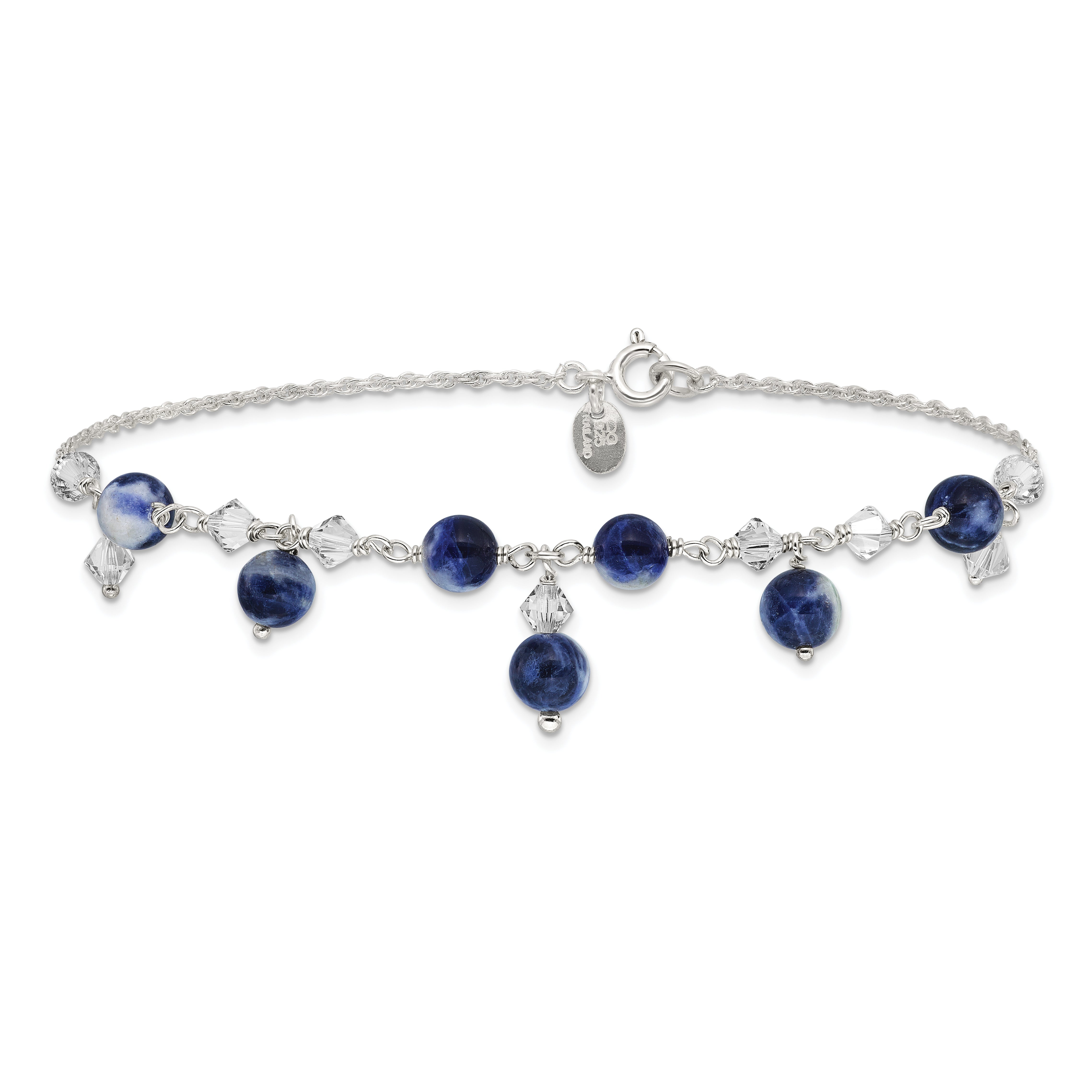 Sterling Silver 9 inch Shadow Crystal & Lapis Anklet