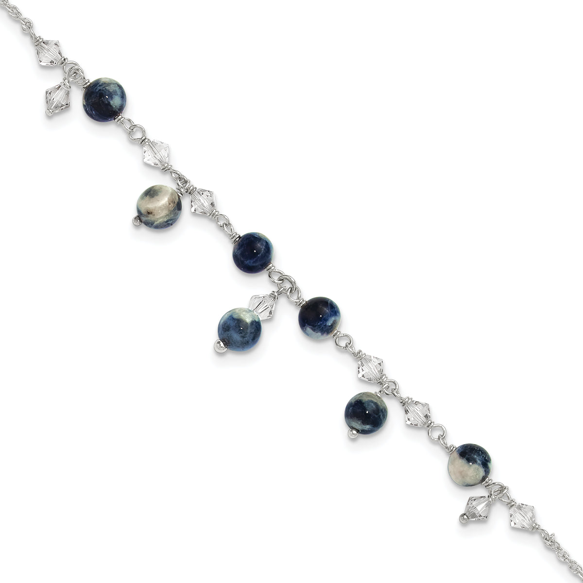 Sterling Silver 9 inch Shadow Crystal & Lapis Anklet