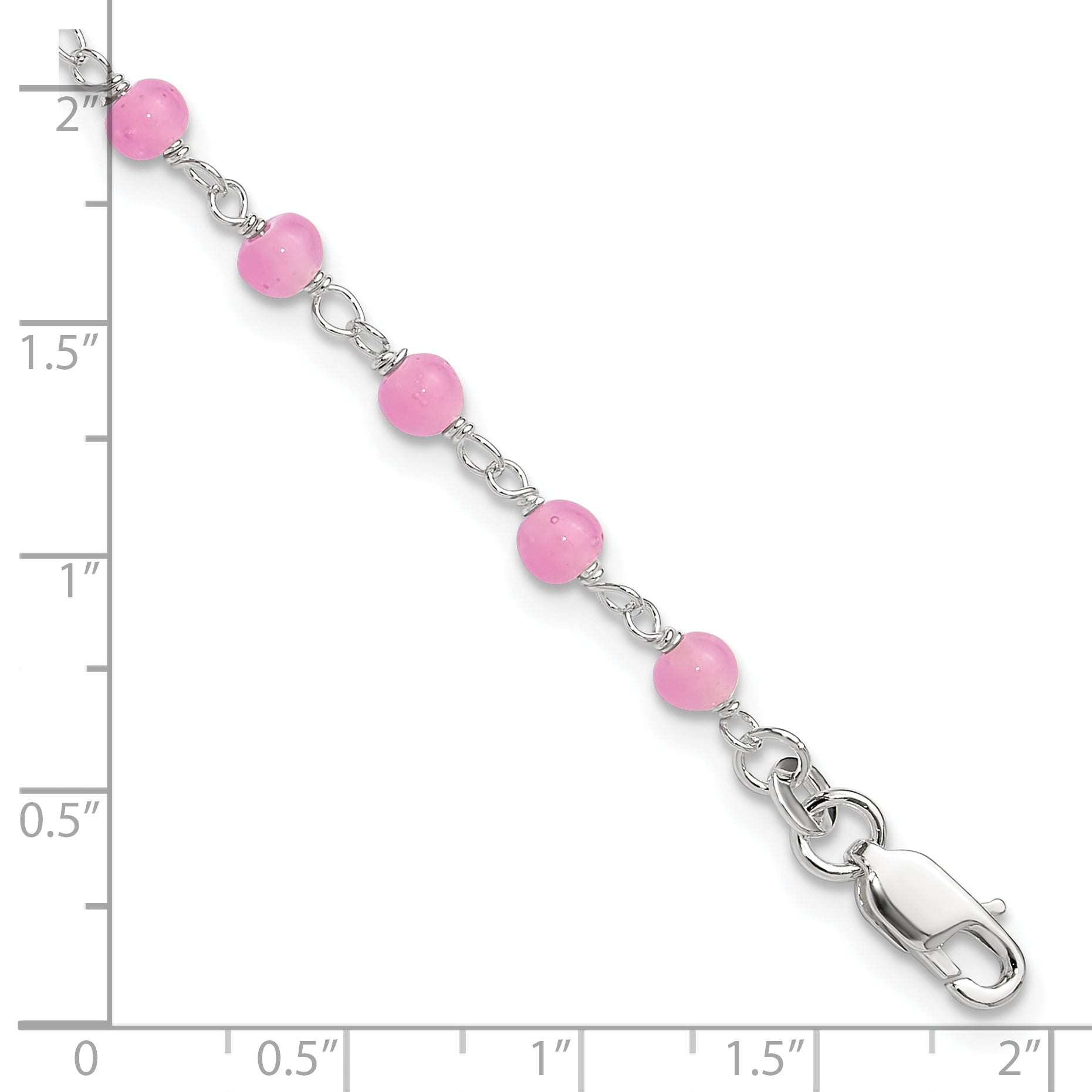 Sterling Silver Pink Glass Bead with Heart 8in Plus 1in ext Anklet