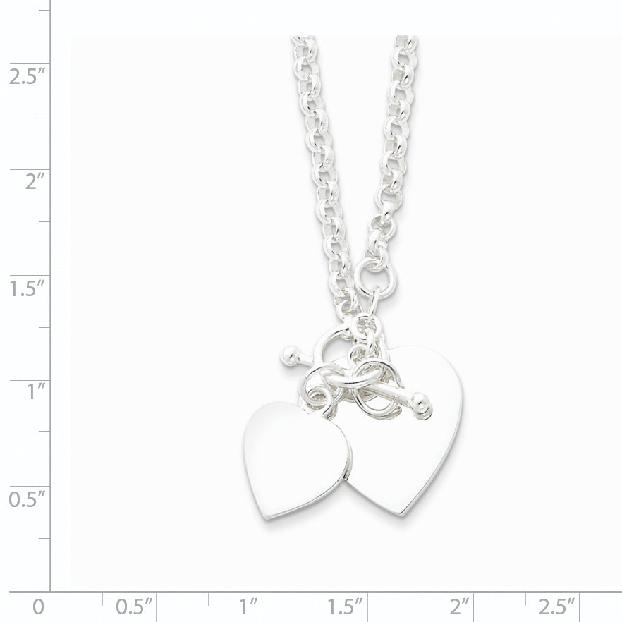 Sterling Silver Engraveable Double Heart Toggle Necklace