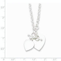 Sterling Silver Engraveable Double Heart Toggle Necklace