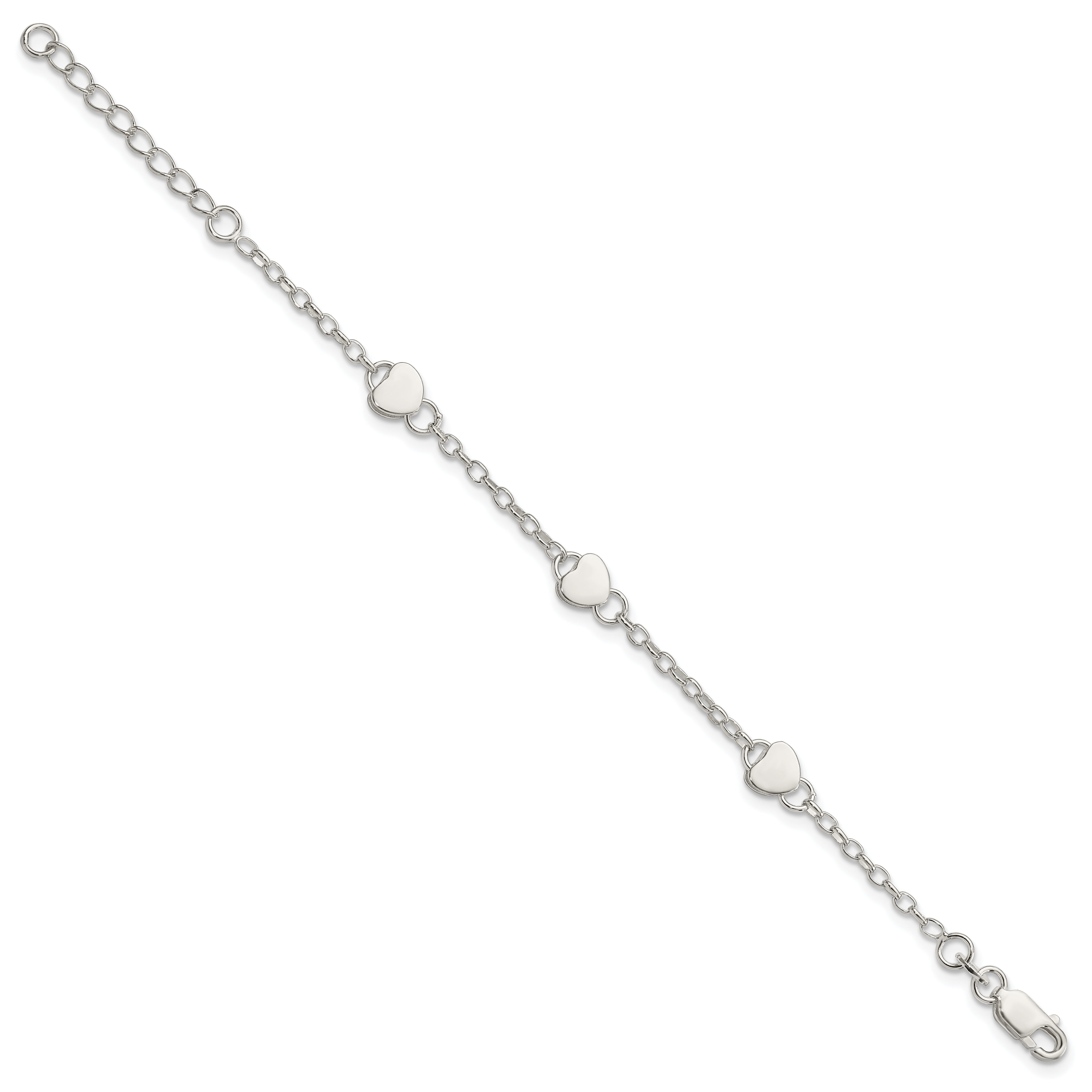 Sterling Silver Heart Childs 5 Inch Plus 1 Inch Ext. Bracelet