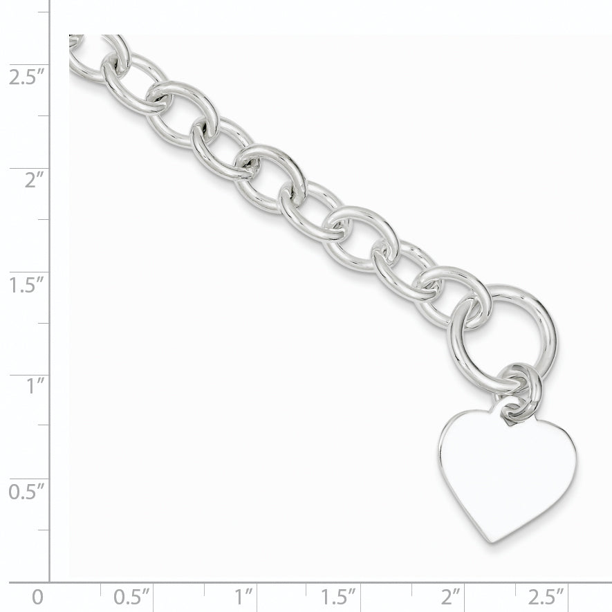 Sterling Silver Engraveable Heart Fancy Link Bracelet