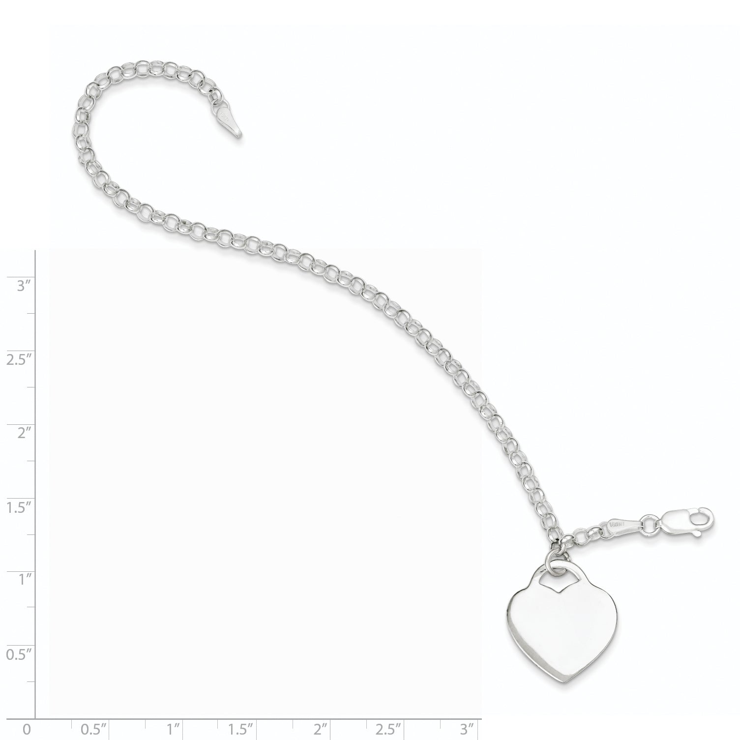 Sterling Silver Engraveable Heart Charm Bracelet