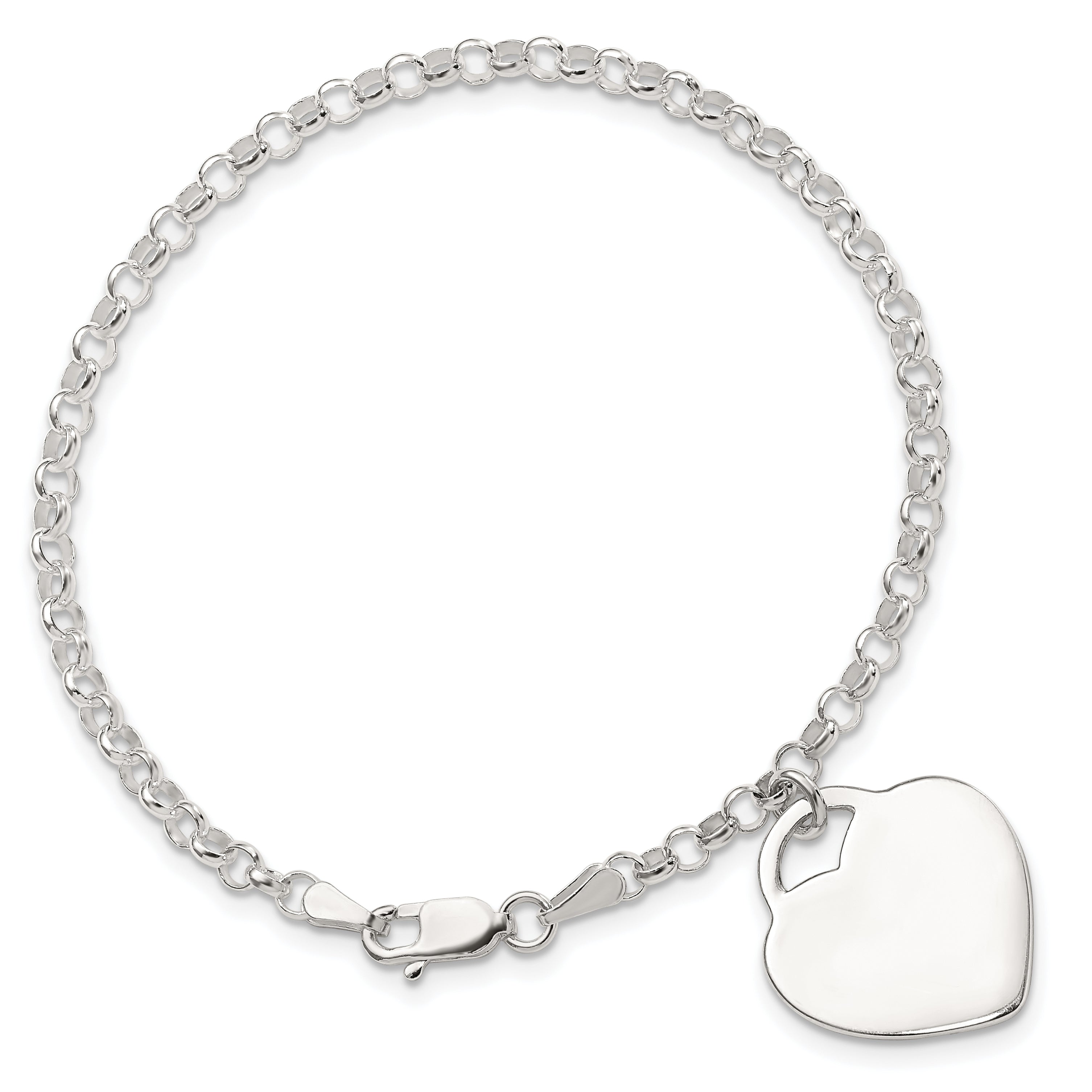 Sterling Silver Engraveable Heart Charm Bracelet