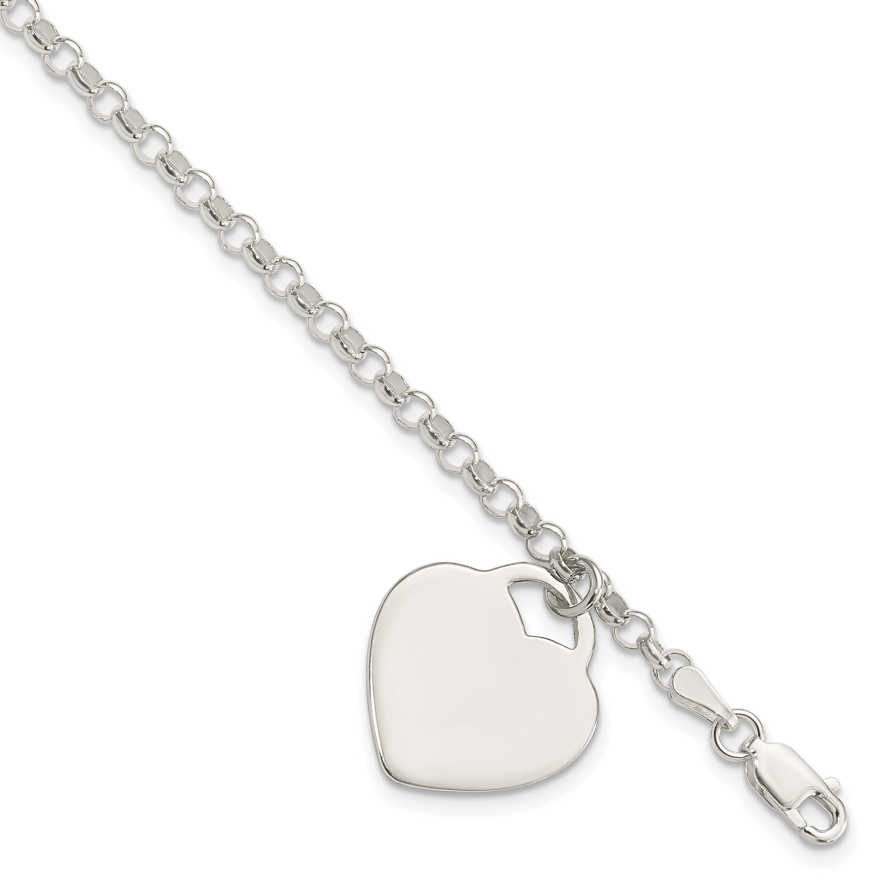 Sterling Silver Engraveable Heart Charm Bracelet