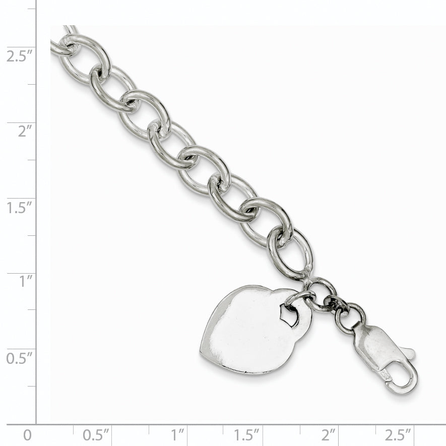 Sterling Silver Polished Engraveable Heart Bracelet